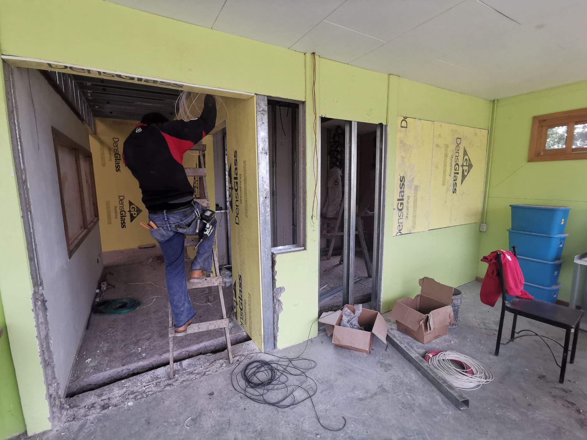 Fitting a door frame in the green room