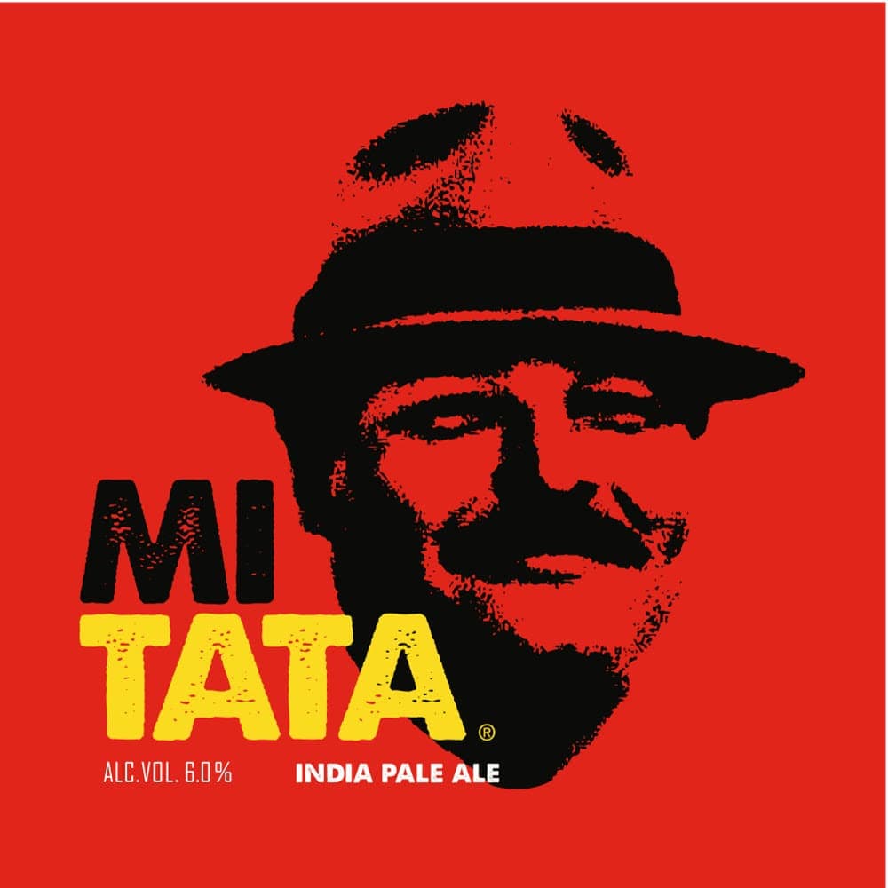 Monteverde Brewing Company label with the portrait of a man in a hat with a moustache, on red