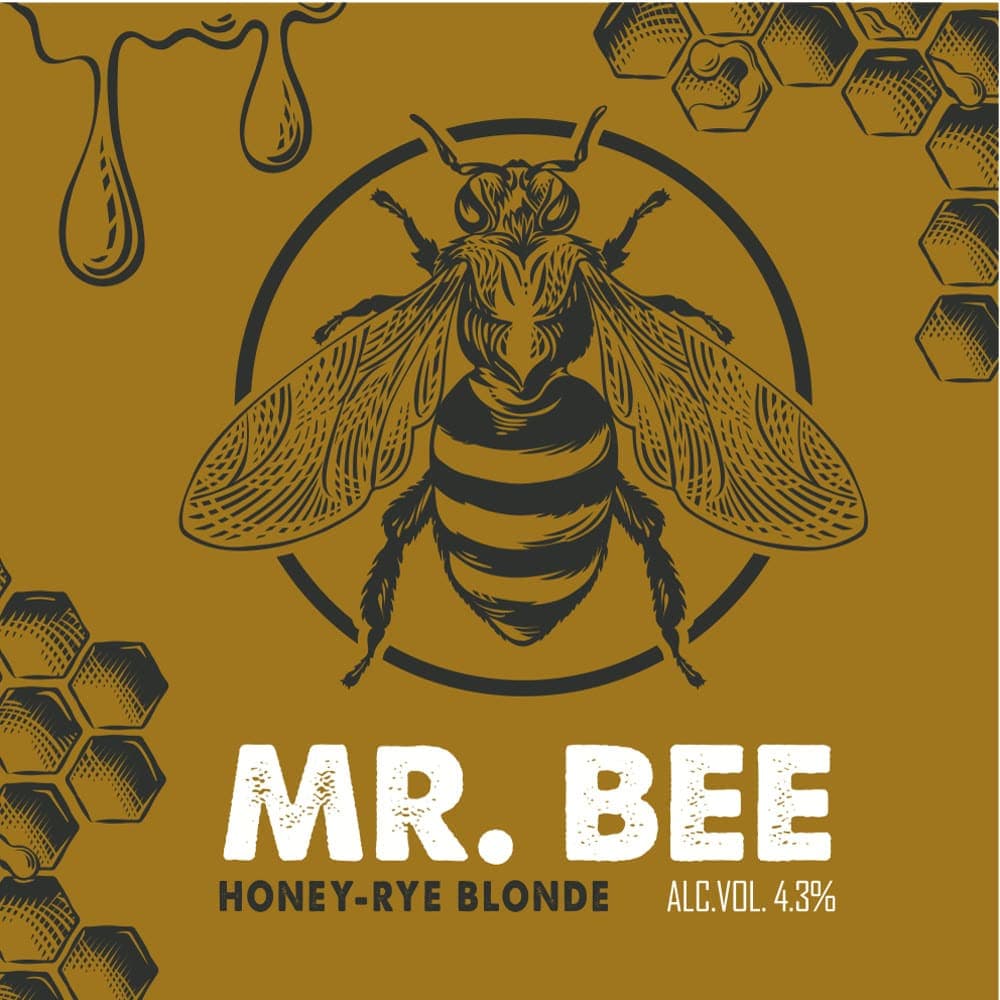Monteverde Brewing Company label with a bee over a honeycomb, in ochre