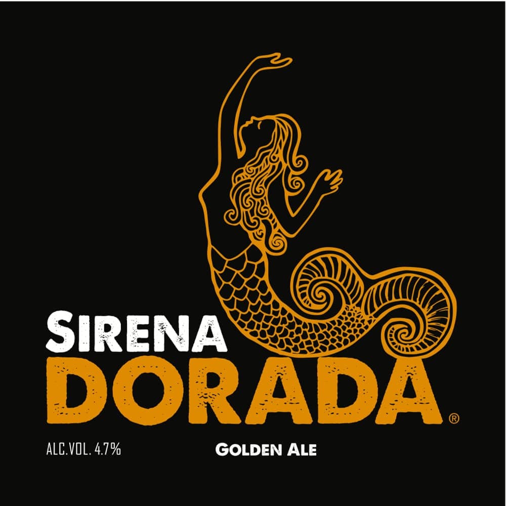 Monteverde Brewing Company label with a golden mermaid in profile, on black