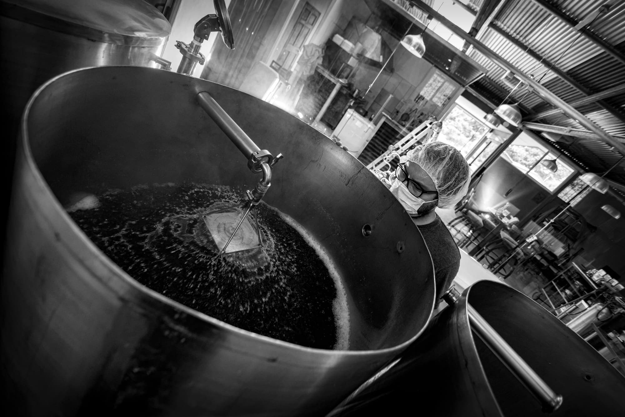 Wort swirling inside the Monteverde Brewing Company brew kettle