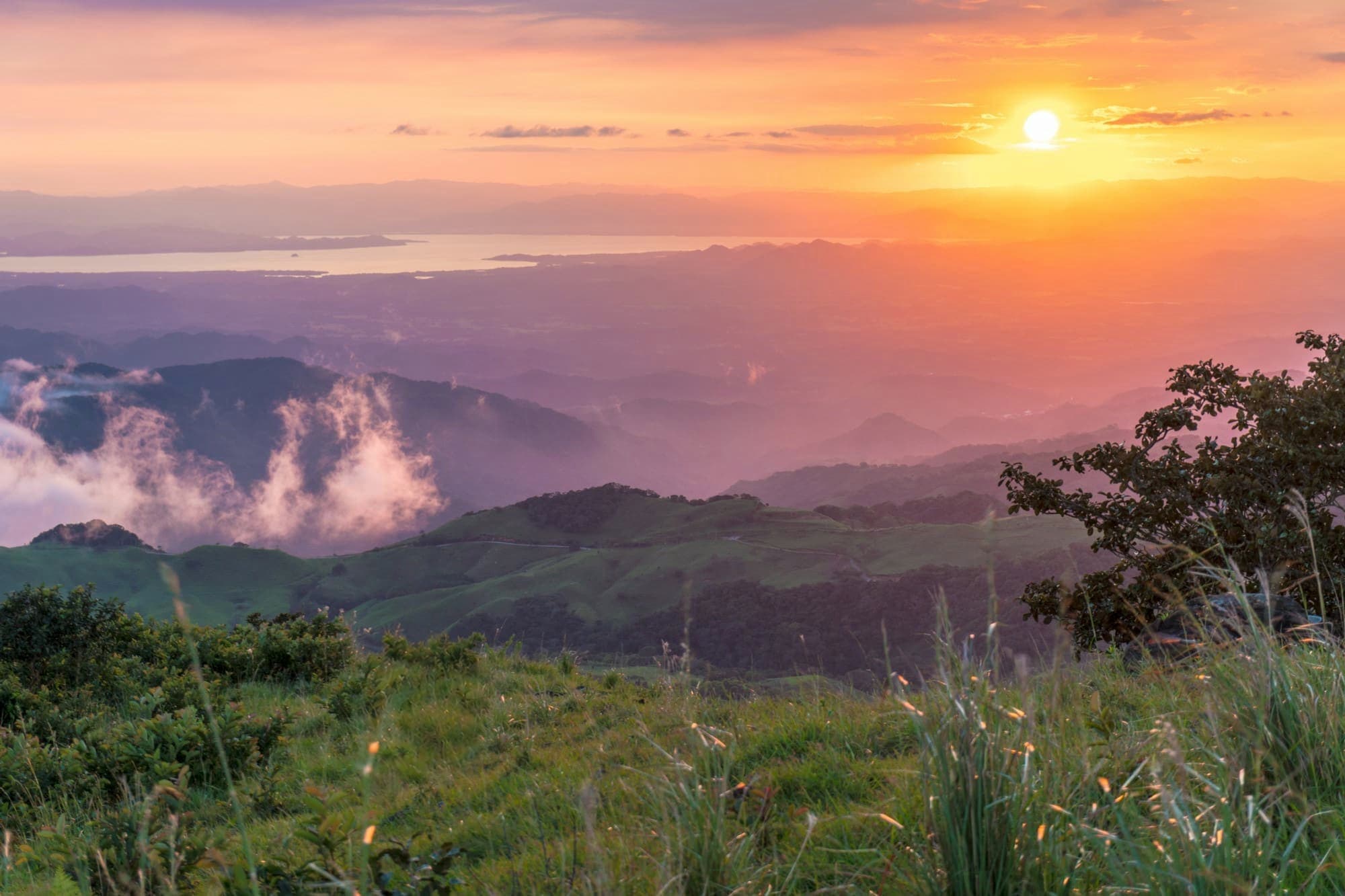 Sunset over the mountains of the Monteverde cloud forest
